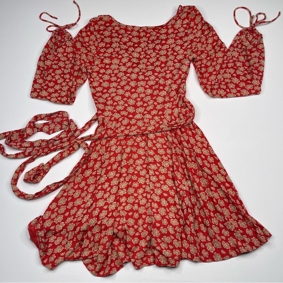Free People Dress Pradera Faux Wrap Fairy Coquette Feminine Floral Boho Prairie - Picture 6 of 13